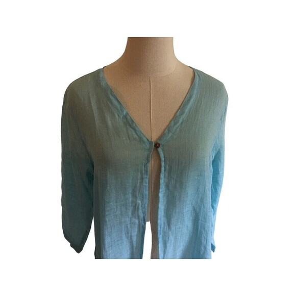 Color Me Cotton CMC Duster Women's Size Large Light Blue Linen 3/4 Sleeve - Picture 5 of 8